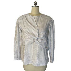 Zara Girls Blouse Top White Black Pinstripe Twist Long Sleeve Cotton 13/14 NWT!